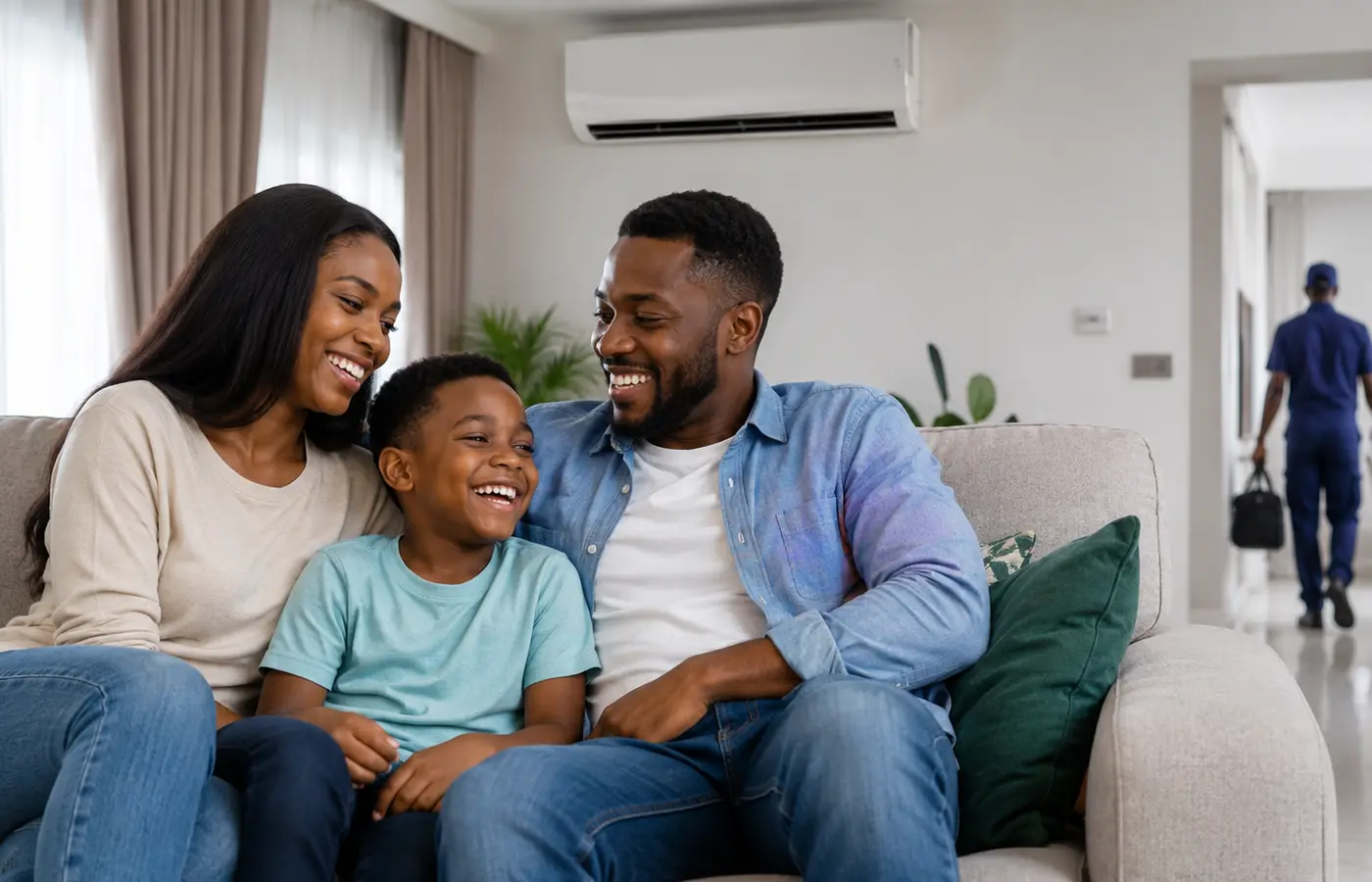 Happy Nigerian family after a successful home service