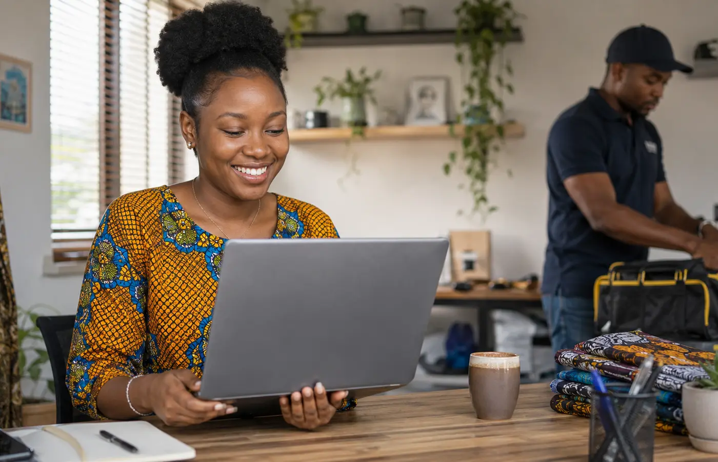 Happy Nigerian entrepreneur after technology support
